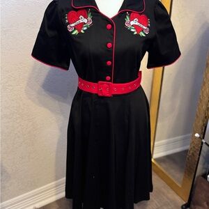 Chic Black Dress with Red Embroidery